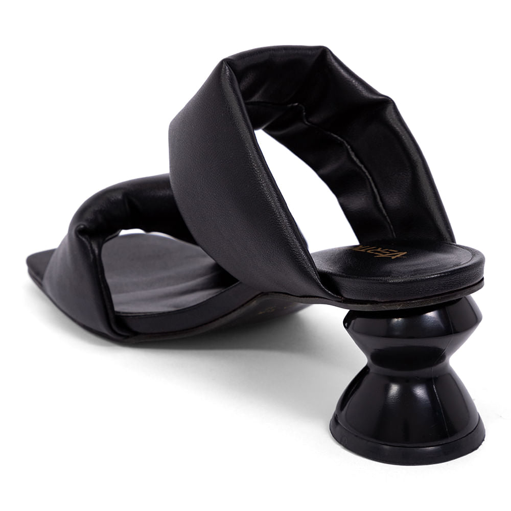 Mule Tiras Soft Salto Ampulheta Preto