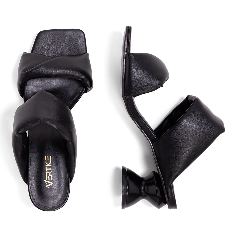 Mule Tiras Soft Salto Ampulheta Preto
