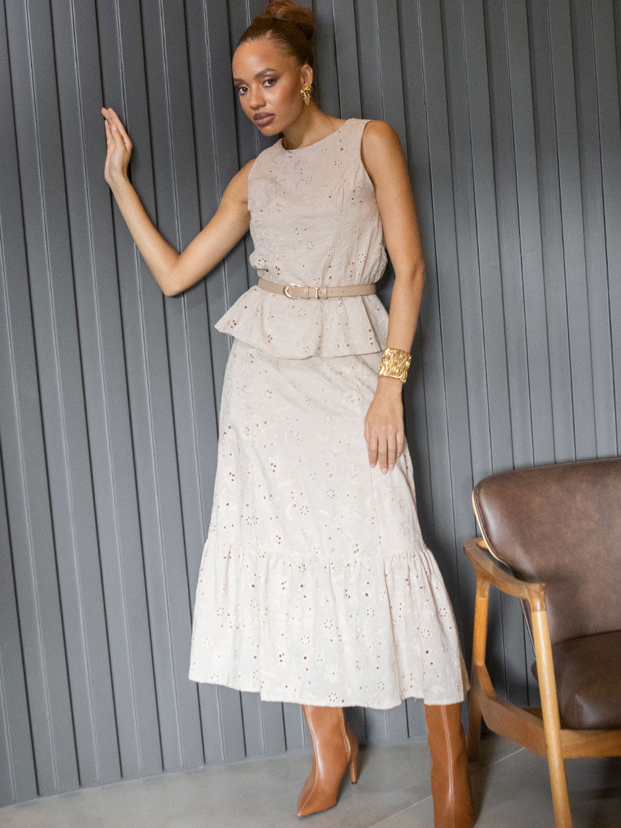 Conjunto Laise Regata e Saia Areia