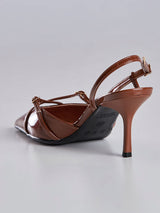 Scarpin Slingback Bico Fino e Salto Alto Marrom