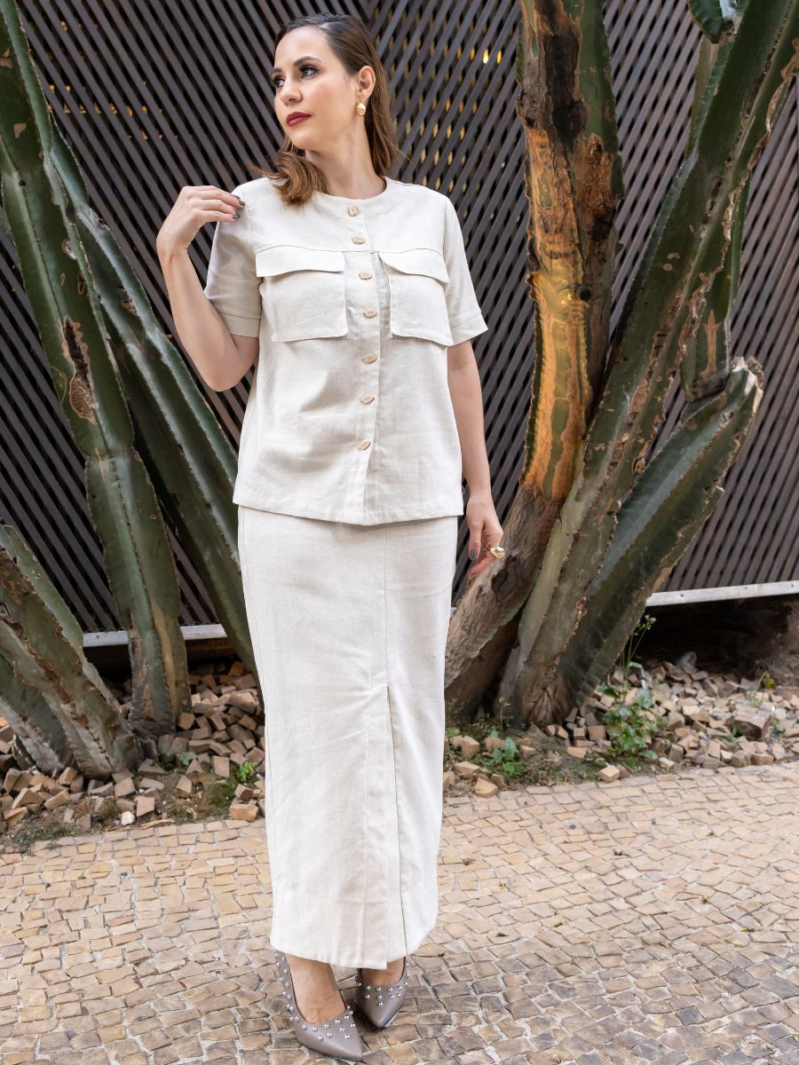 Conjunto Saia e Camisa Areia