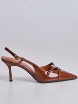 Scarpin Slingback Bico Fino e Salto Alto Marrom