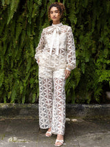 Calça Pantalona Bordada Ofwhite