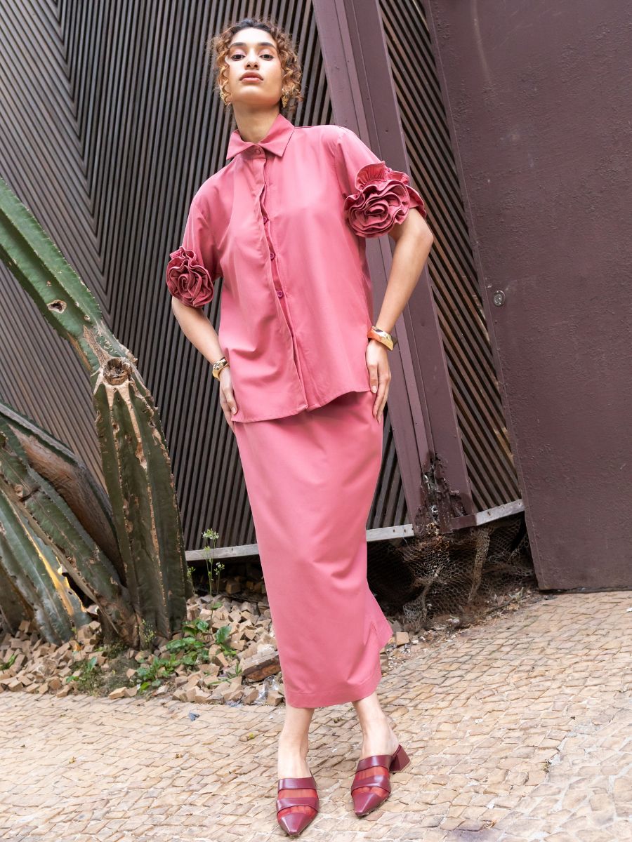 Saia Longuete Algodão Rosa