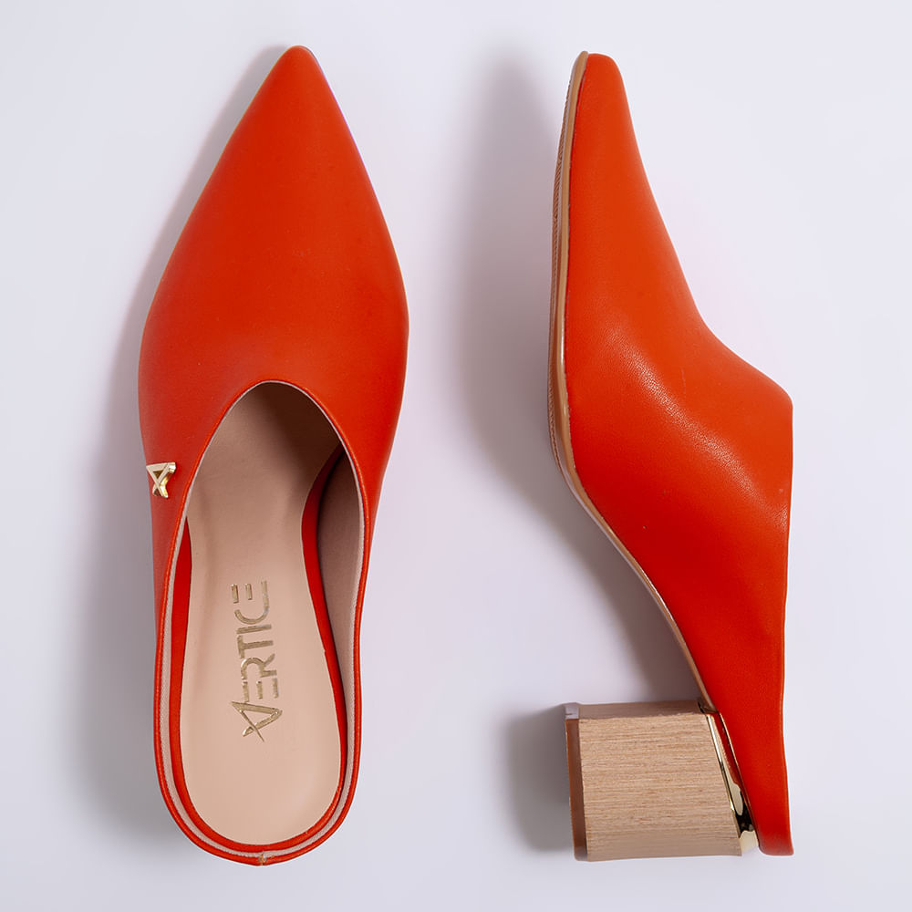 Mule Feminino Salto Grosso Bico Fino - Tangerina