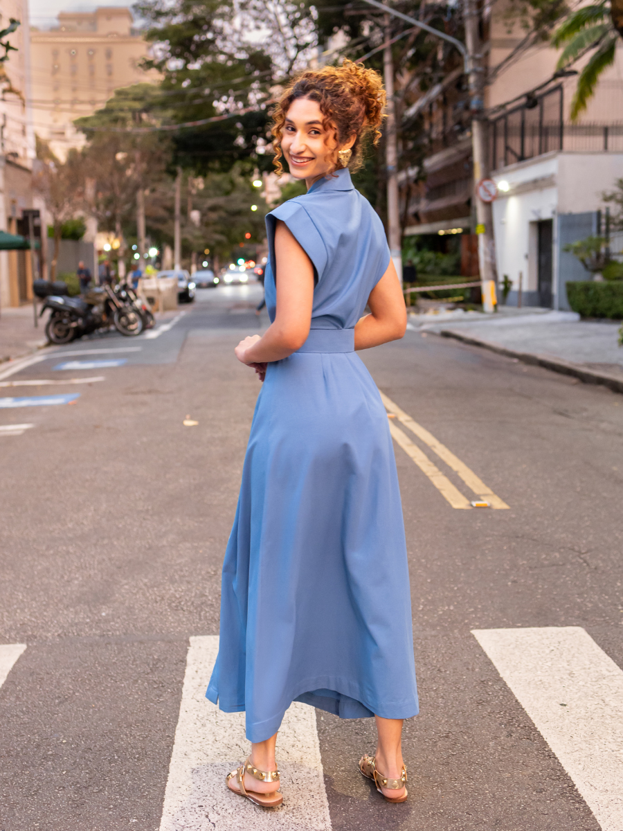 Vestido Longo Muscle Algodão Azul