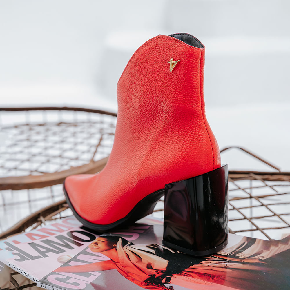 Bota Western Cano Curto Salto Bloco Coral