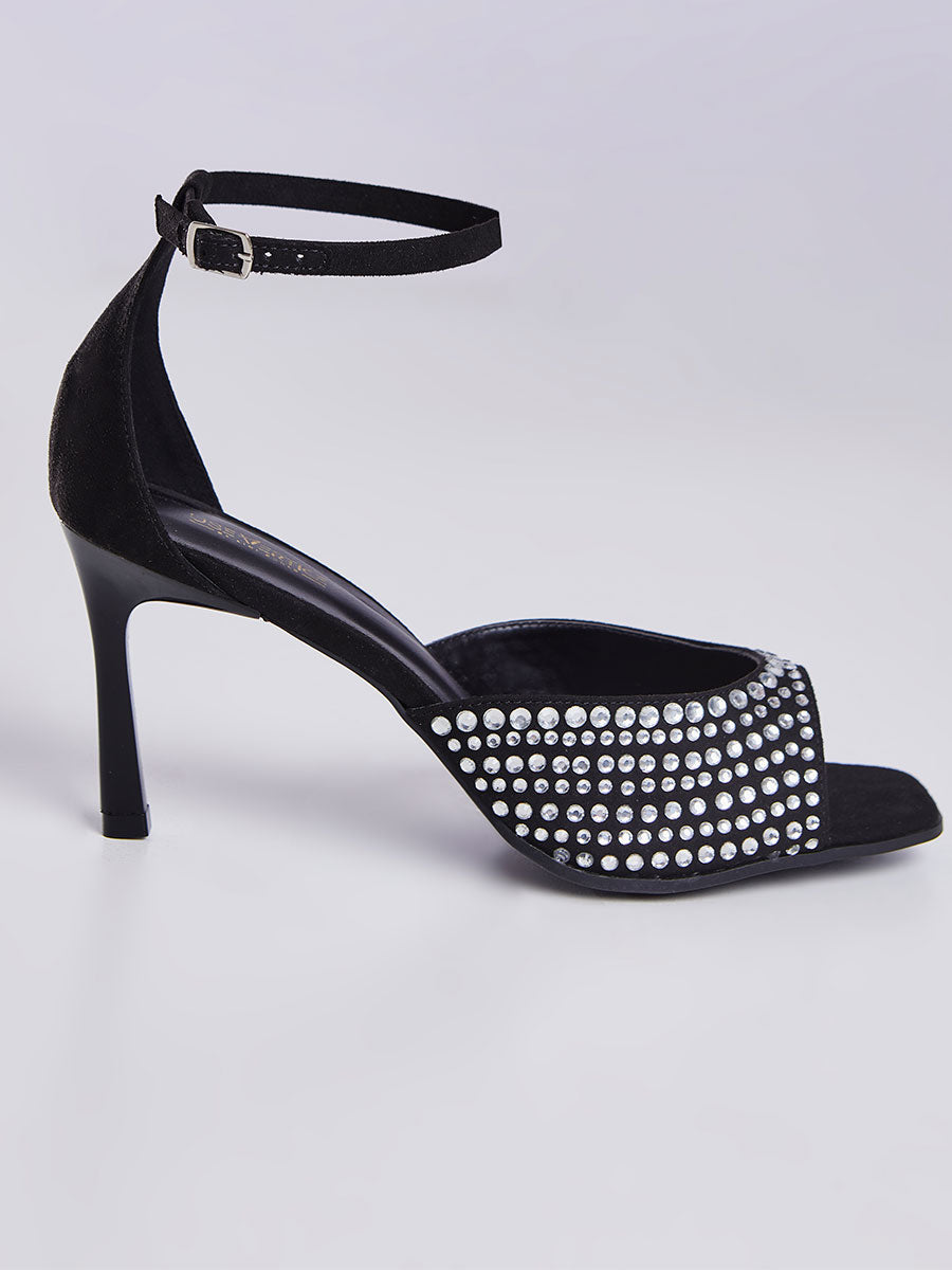 Sandalia Salto Fino com Strass Preto