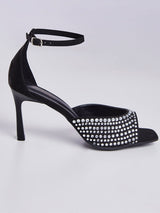 Sandalia Salto Fino com Strass Preto