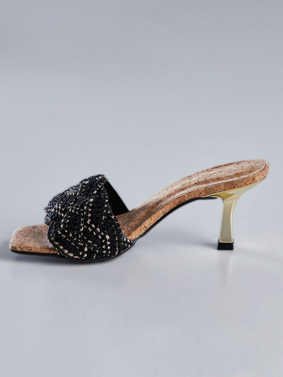 Tamanco Mule Trama Croche Salto Preto