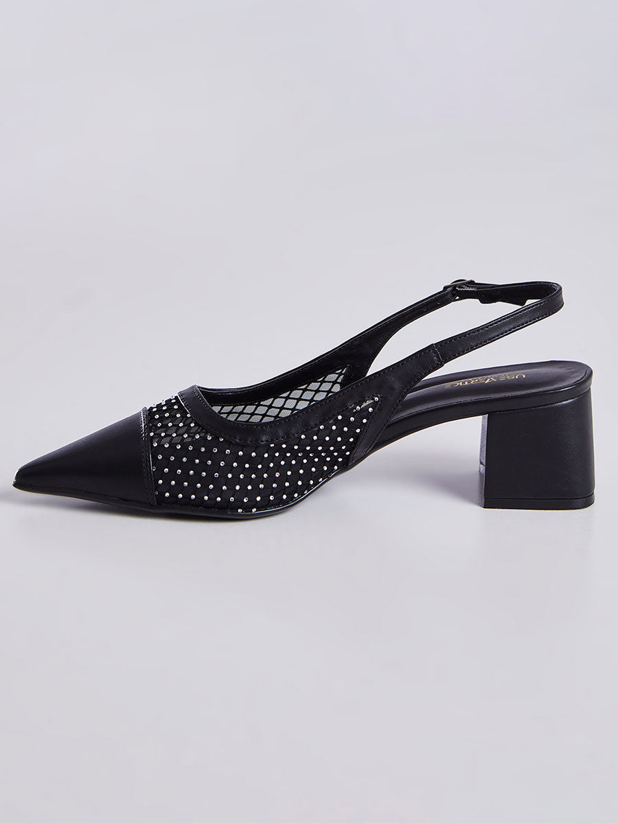 Sandália Salto Bloco Slingback Preto