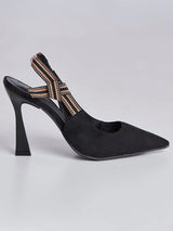Scarpin Slingback com Tira Listrada Preto