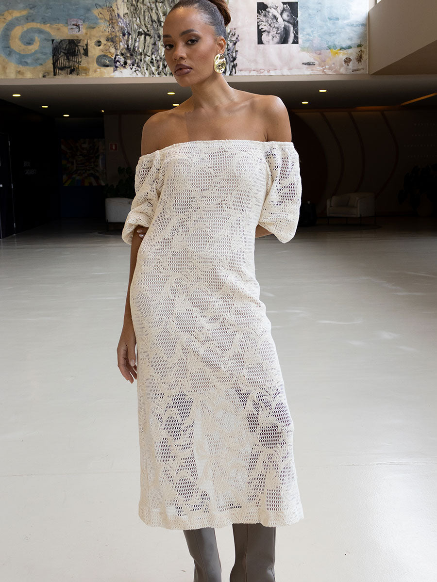 Vestido Ombro a Ombro Areia