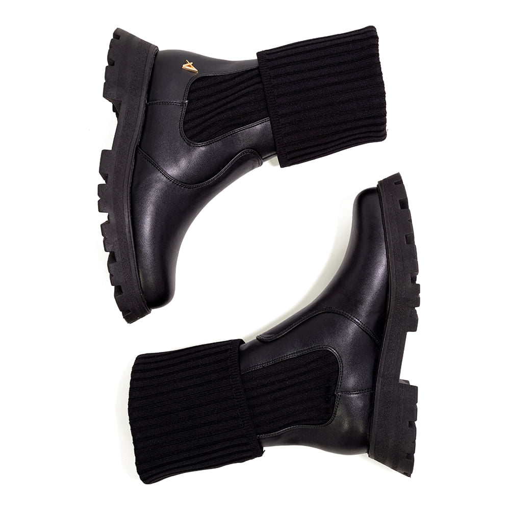 Bota Meia Coturno Cano Médio Tratorada  Preto