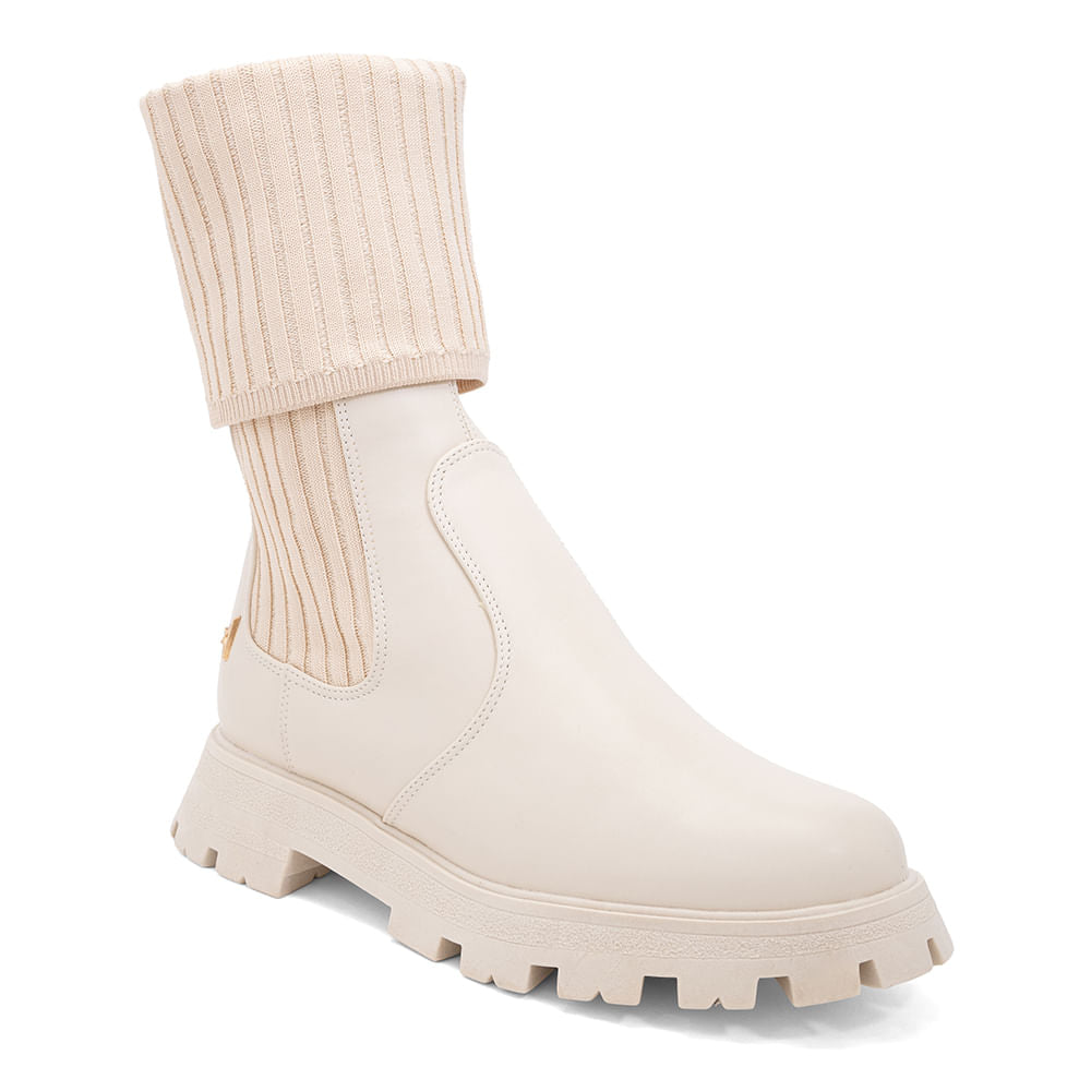 Bota Meia Coturno Cano Médio Tratorada Porcelana