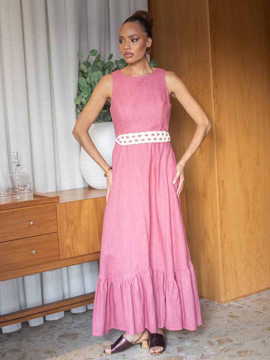 Vestido Longo Rami  Rose