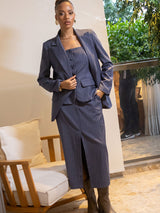 Blazer Alfaiataria Risca de Giz fio Lurex Azul