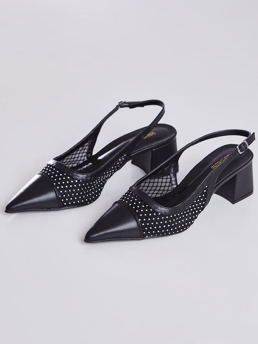 Sandália Salto Bloco Slingback Preto