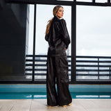 Blazer Cetim Corte Alfaiataria Preto