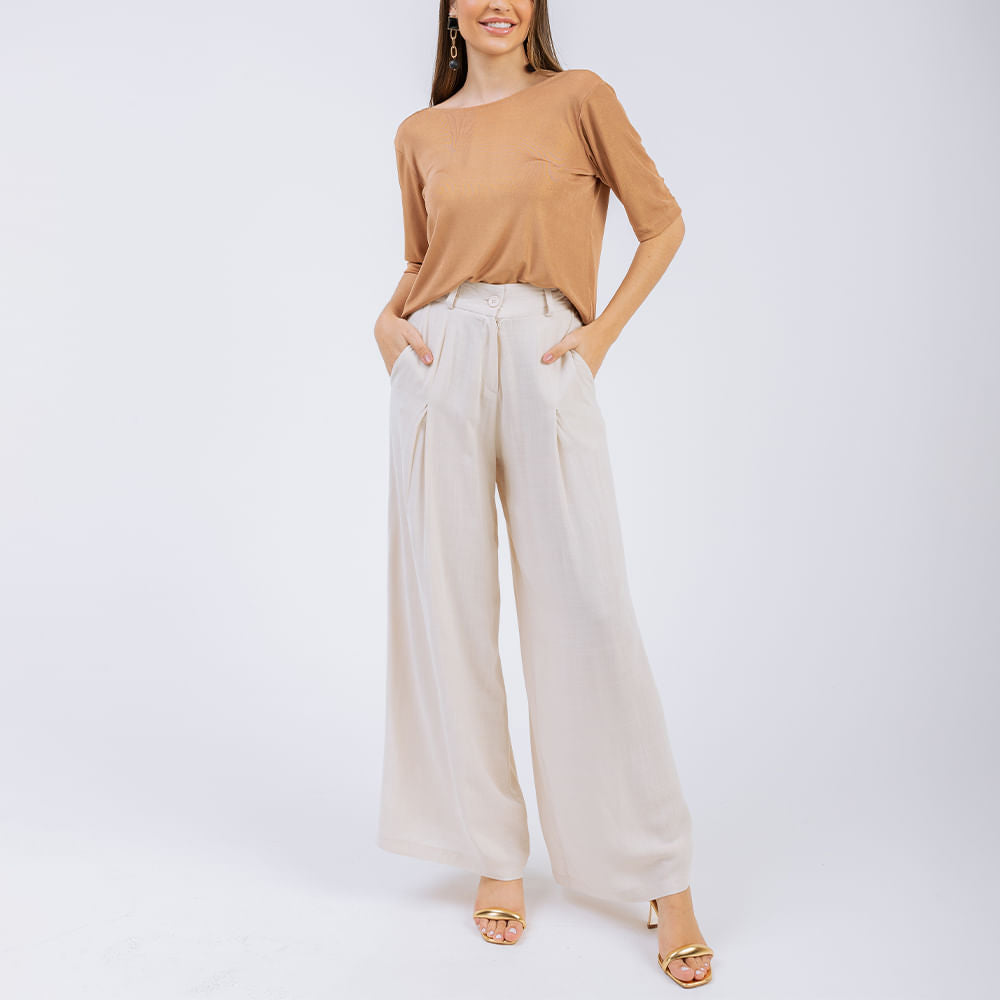 Blusa Decote Profundo Brilho Kaki