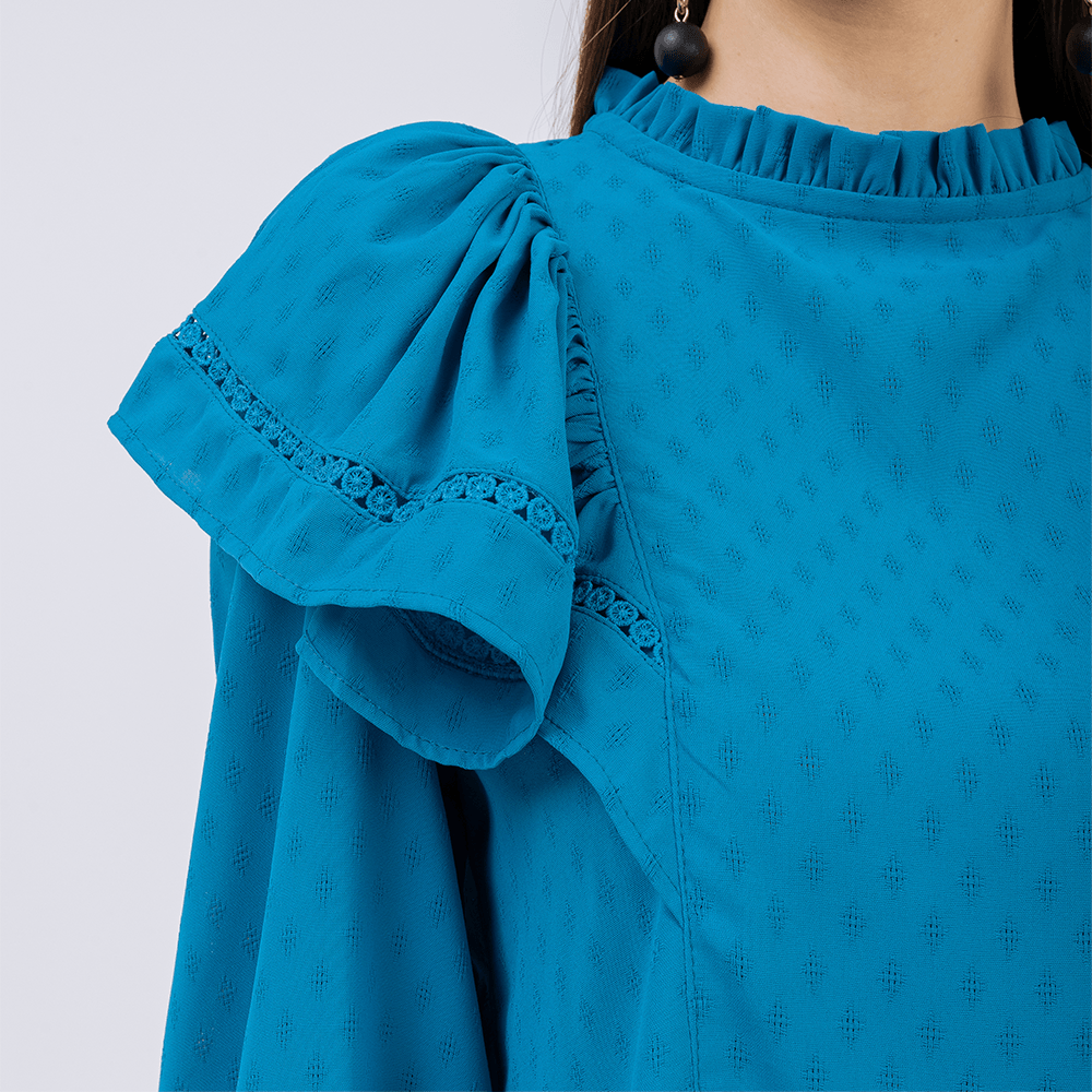 Blusa Babado Manga  Azul