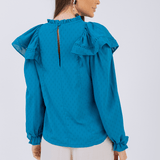 Blusa Babado Manga  Azul