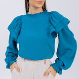 Blusa Babado Manga  Azul