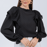 Blusa Babado Manga  Preto