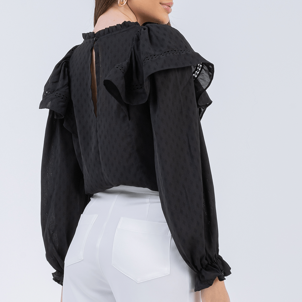 Blusa Babado Manga  Preto