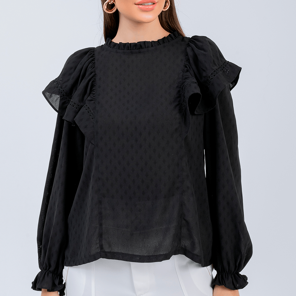 Blusa Babado Manga  Preto