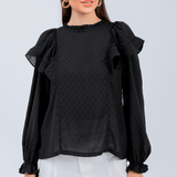Blusa Babado Manga  Preto