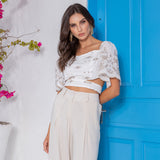 Blusa Manga Sino Bordada Nude