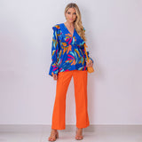 Blusa Manga Longa Estampada Azul