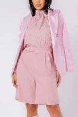 Blusa Chiffon Flor 3D Manga Longa Rosa