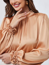 Blusa Manga Longa Cetim Camel