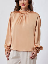 Blusa Manga Longa Cetim Camel