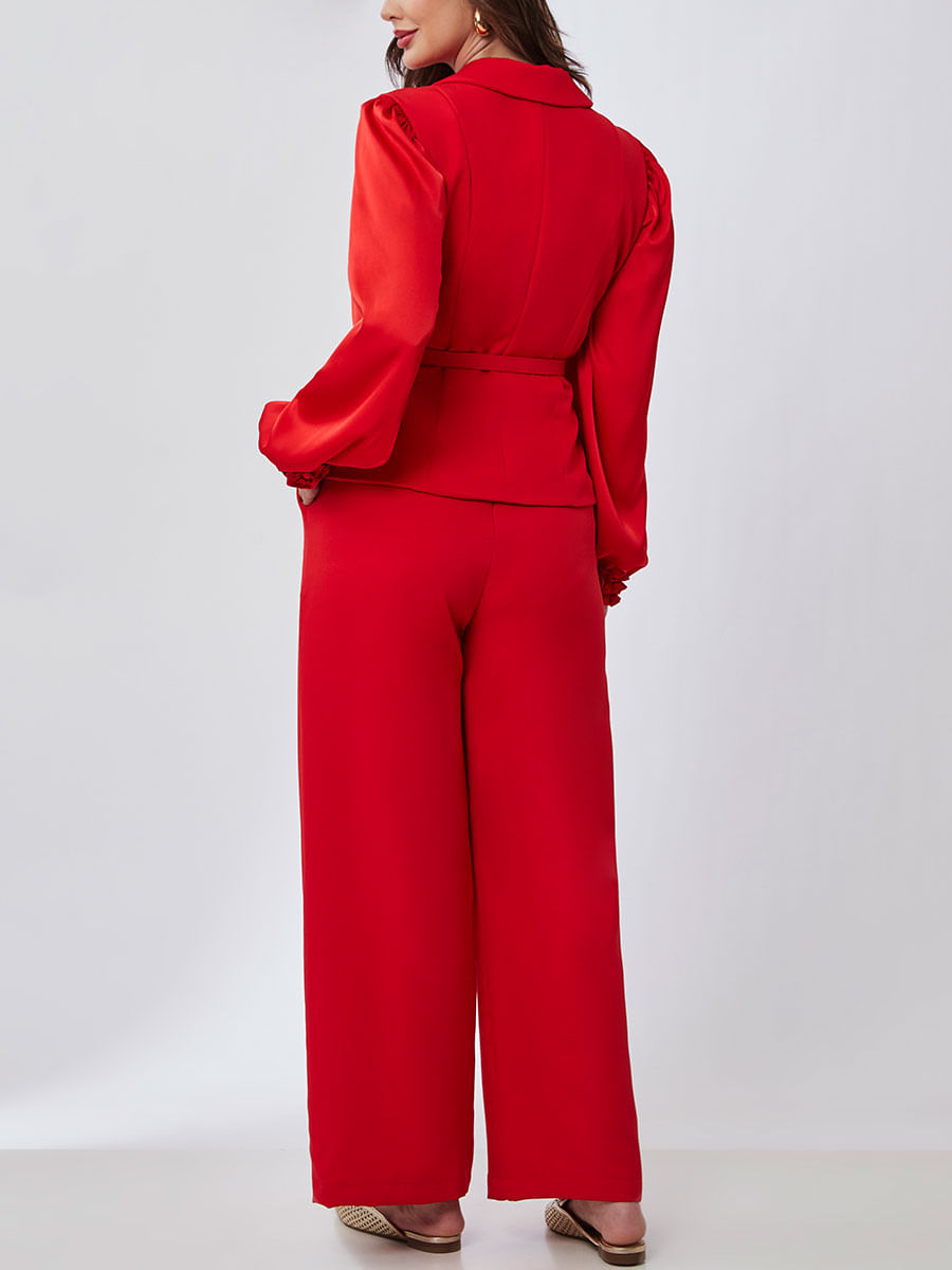 Blusa Manga Longa Cetim Vermelho