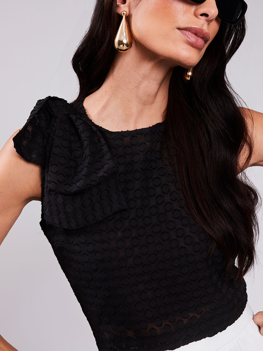 Blusa Regata Laço em tecido 3D Preto