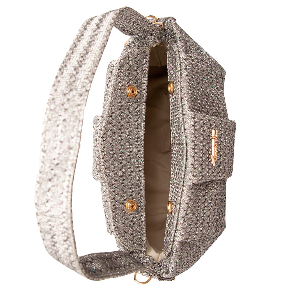 Bolsa Baguete Tiracolo Prata Vellho