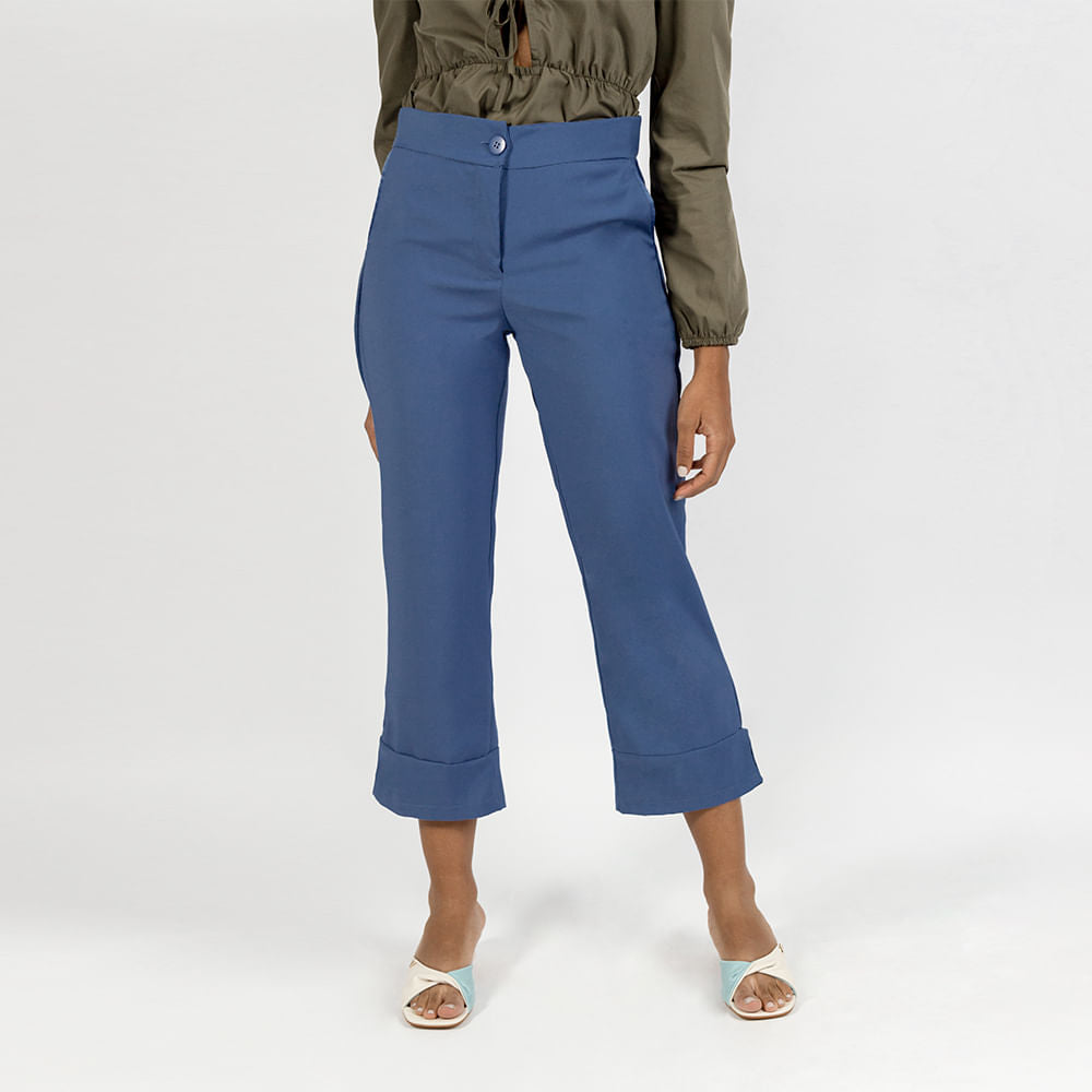 Calça Acetinada Cintura Alta Azul