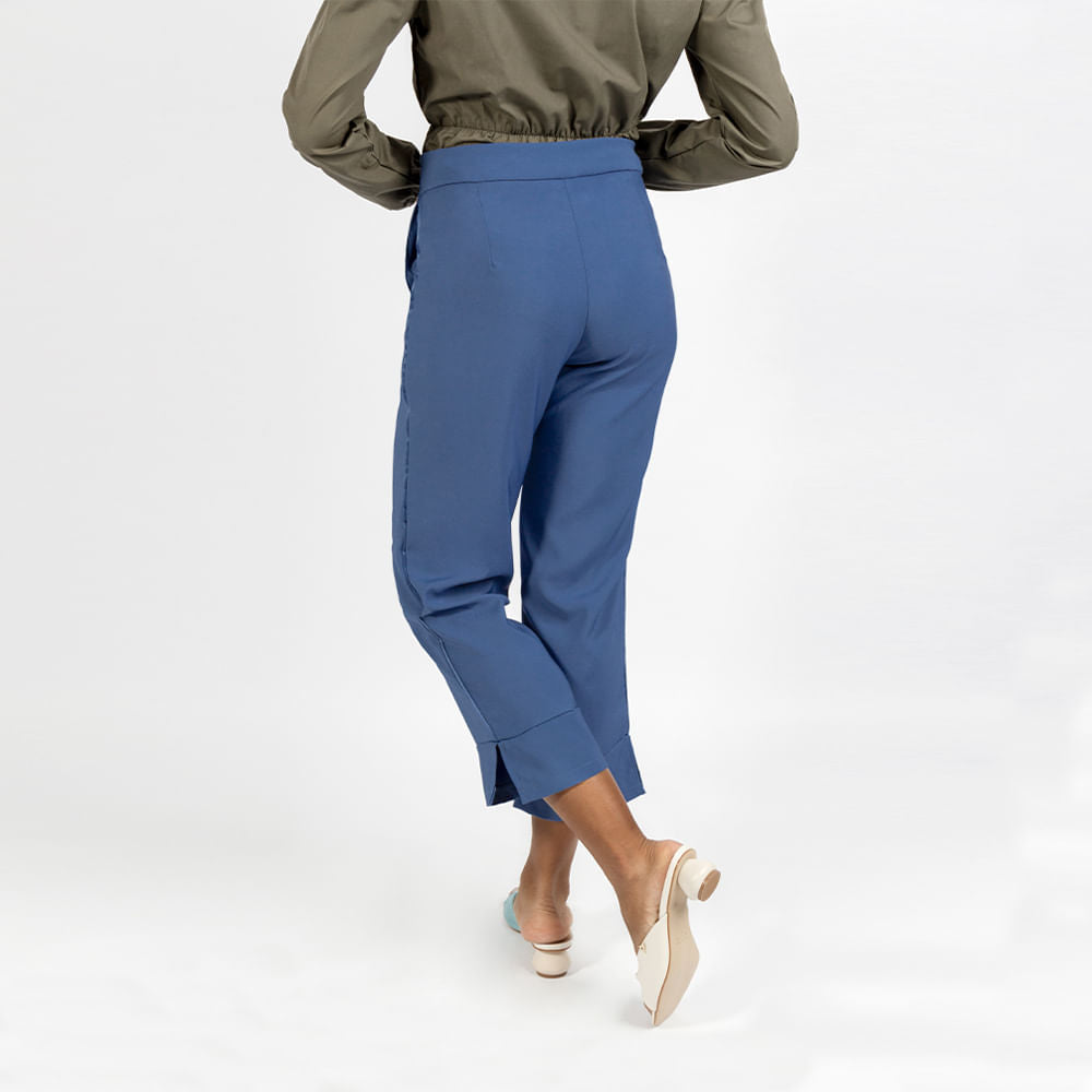 Calça Acetinada Cintura Alta Azul