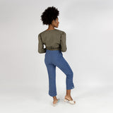 Calça Acetinada Cintura Alta Azul