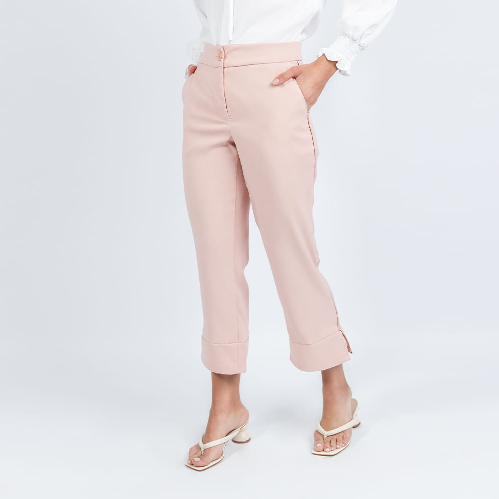 Calça Acetinada Cintura Alta Rosado