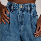 Calça  Jeans Pantalona Feminina Ampla Cintura Alta
