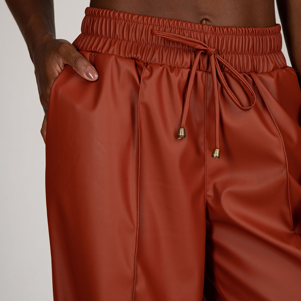 Calça Pantalona Cós Alto Cintura Elástico  Caramelo