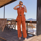 Calça Pantalona Linho Caramelo