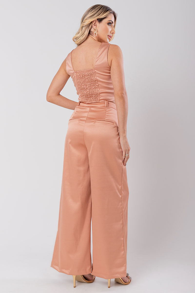 Calça Pantalona Alfaiataria Premium Caramelo