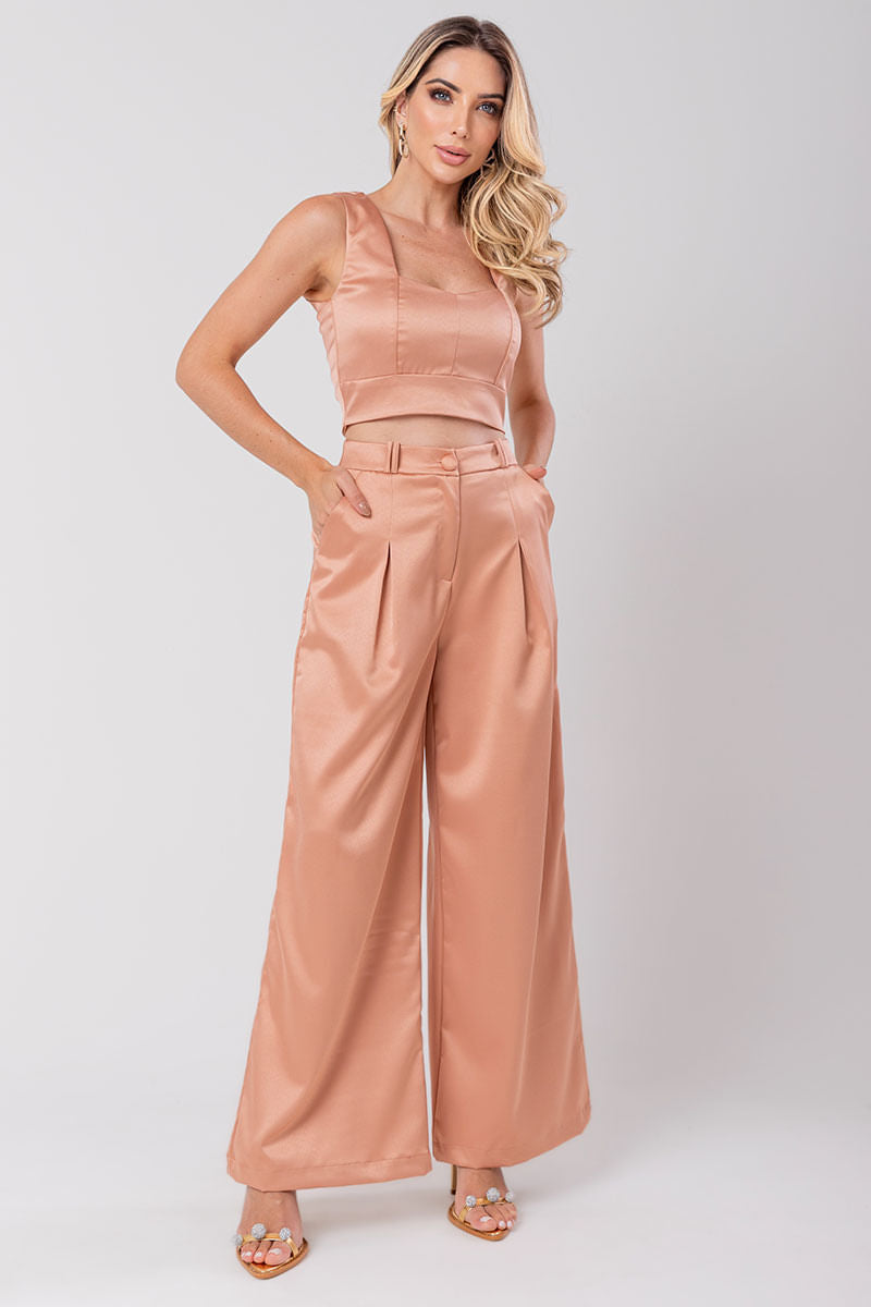 Calça Pantalona Alfaiataria Premium Caramelo