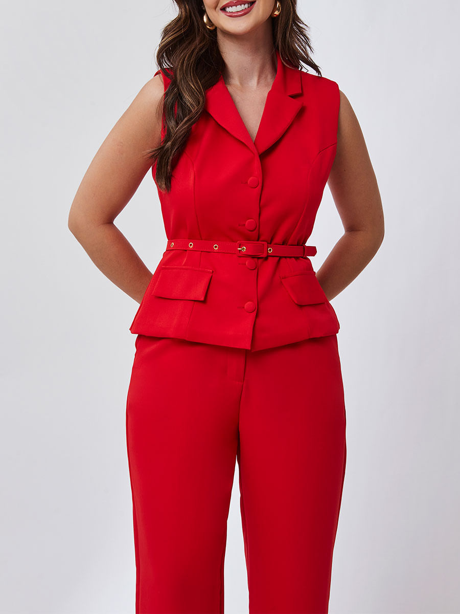 Calça Pantalona Alfaiataria Vermelho