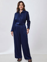 Calça Pantalona Acetinada Azul Marinho